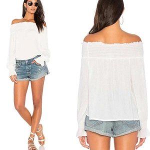 BLQ BASIQ Crinkle gauze  Off Shoulder BOHO White  Top